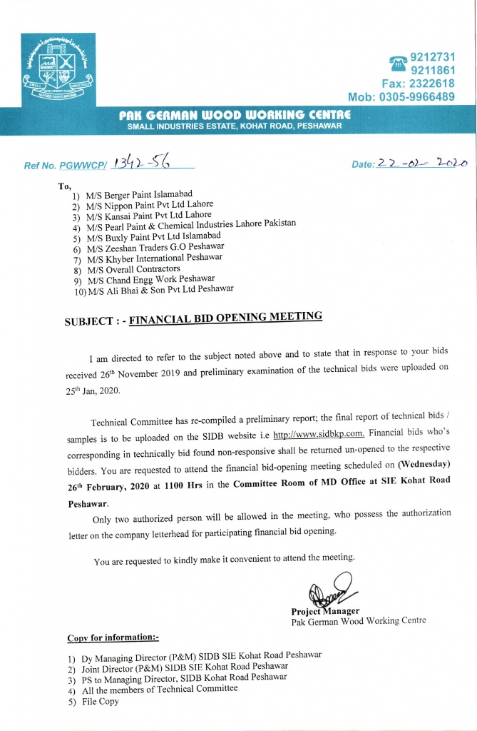 Financial Bid Opening Meeting on 26-02-2020 & Final Technical Evaluation Report