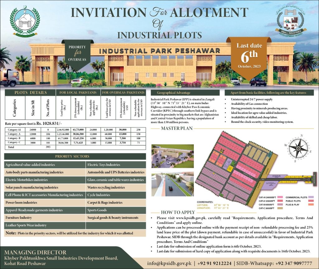 INVITATION FOR ALLOTMAENT OF INDUSTRIAL PLOTS ALONG WITH ALL DOCUMENTS
