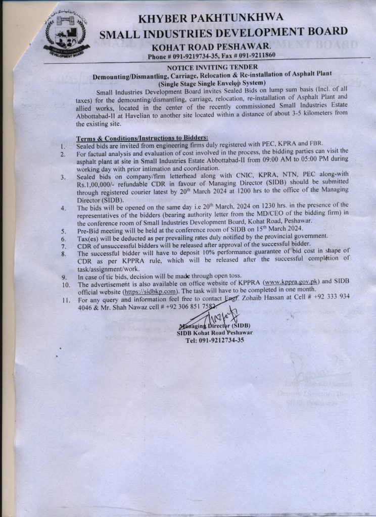 NOTICE INVITING TENDER